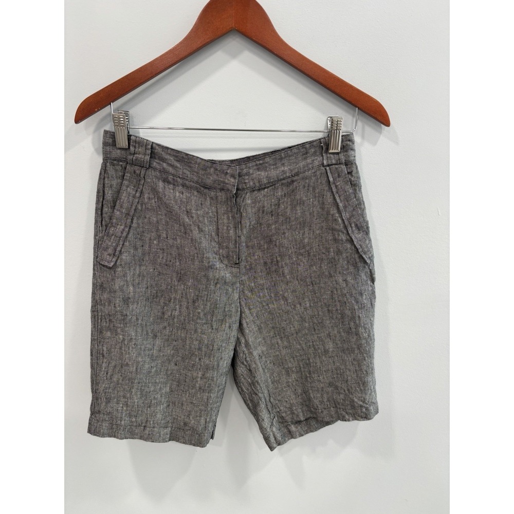 Saks Fifth Avenue Linen Shorts Size 4 Gray Tailored Flat Front Summer Beach